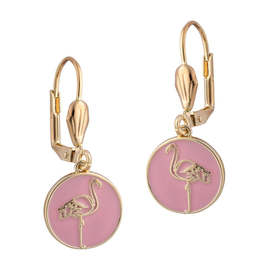 dunedin flamingo drop leverback earrings