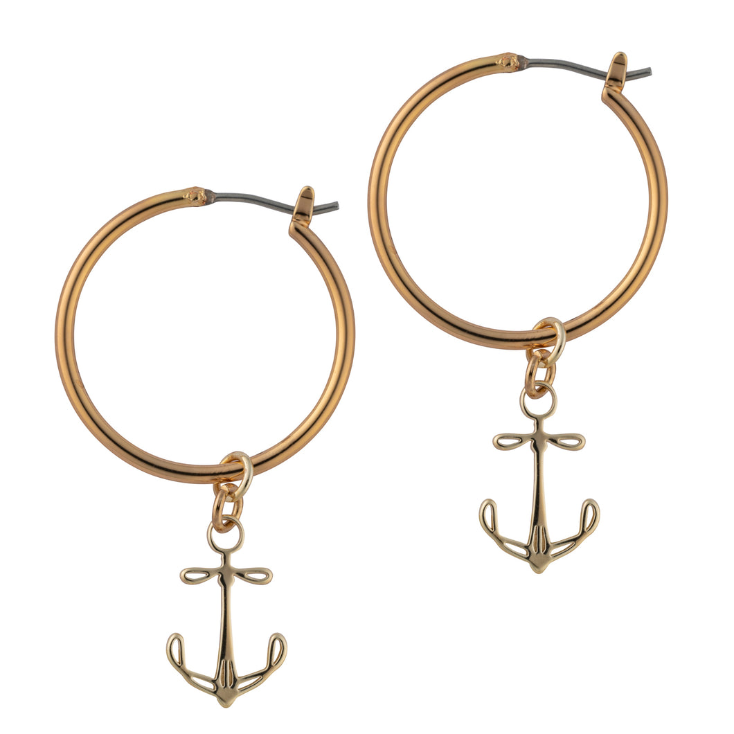 plymouth anchor hoop drop earrings gold