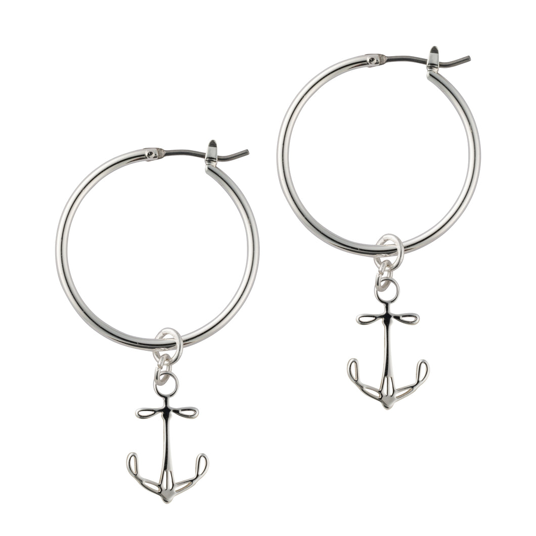 plymouth anchor hoop drop earrings silver