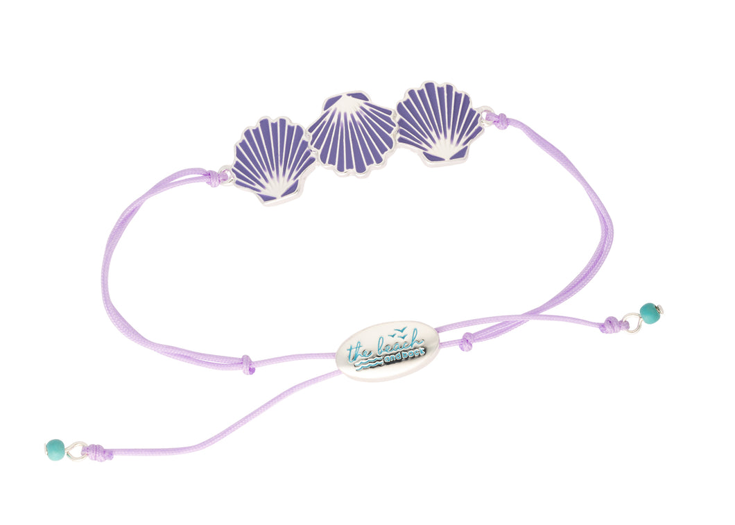 seaside triple shell slider bracelet silver lavendar