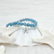 Load image into Gallery viewer, sea bright sea star turquoise stretch bracelet gold