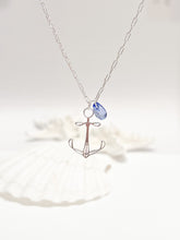 Load image into Gallery viewer, plymouth anchor long pendant necklace - silver