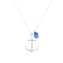 Load image into Gallery viewer, plymouth anchor long pendant necklace - silver