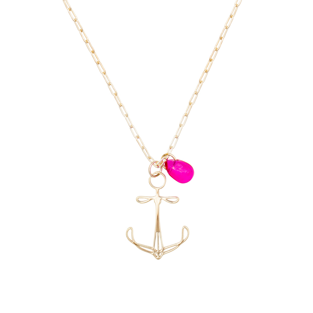 plymouth anchor long pendant necklace - gold