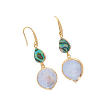 Load image into Gallery viewer, ocean springs abalone shell and irregular freshwater pearl earrings