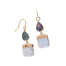 Load image into Gallery viewer, abalone shell and freshwater pearl with gold edge on earwire
