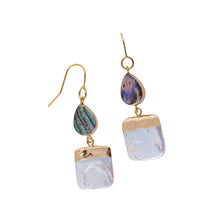 Load image into Gallery viewer, abalone shell and freshwater pearl with gold edge on earwire
