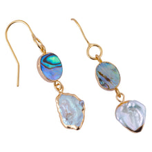 Load image into Gallery viewer, ocean springs oval  abalone shell and organic freshwater pearl earrings
