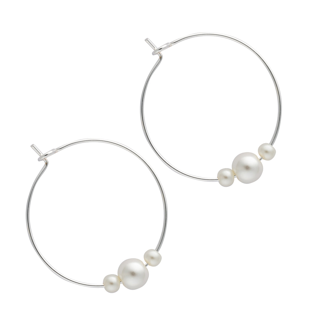 cape pearl beaded hoop earring silver