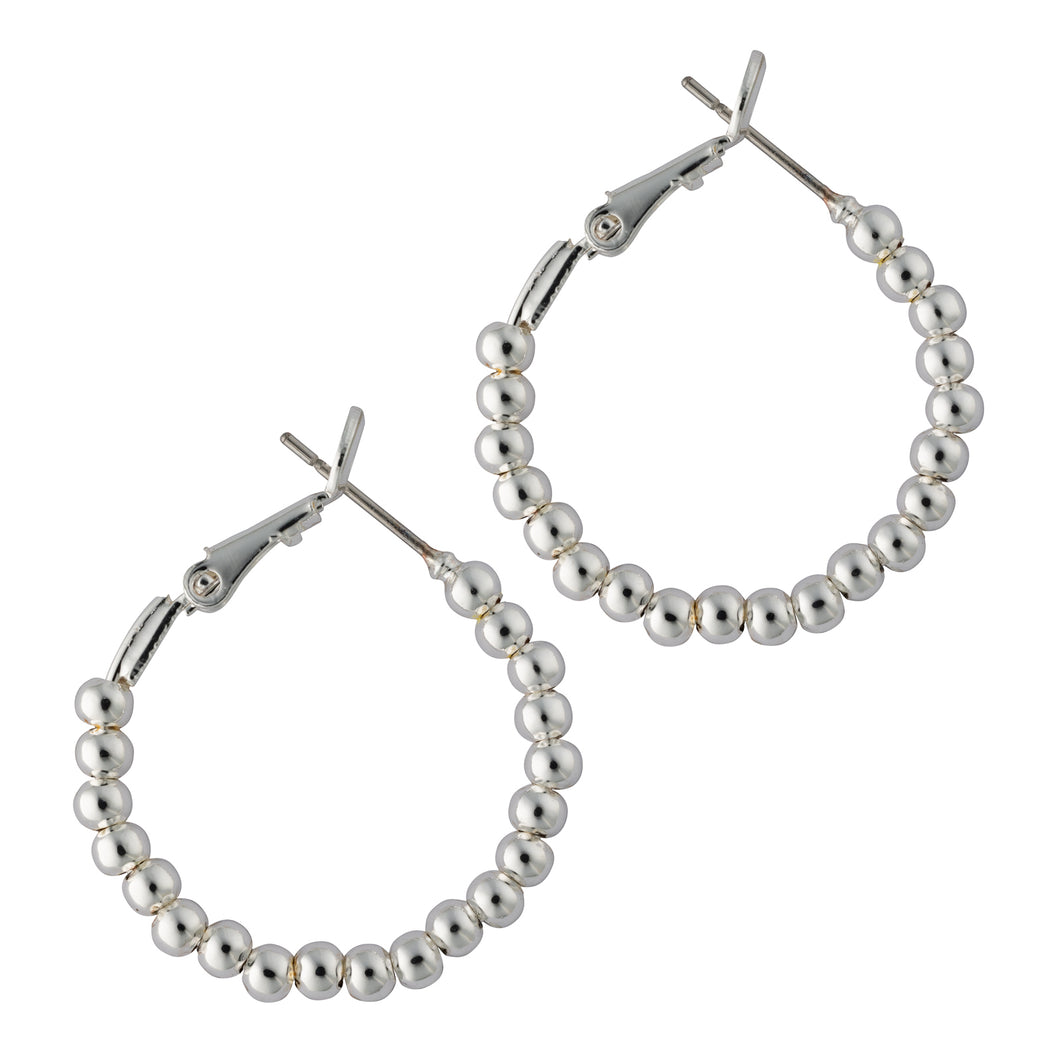 seaside silver  bead hoop earring