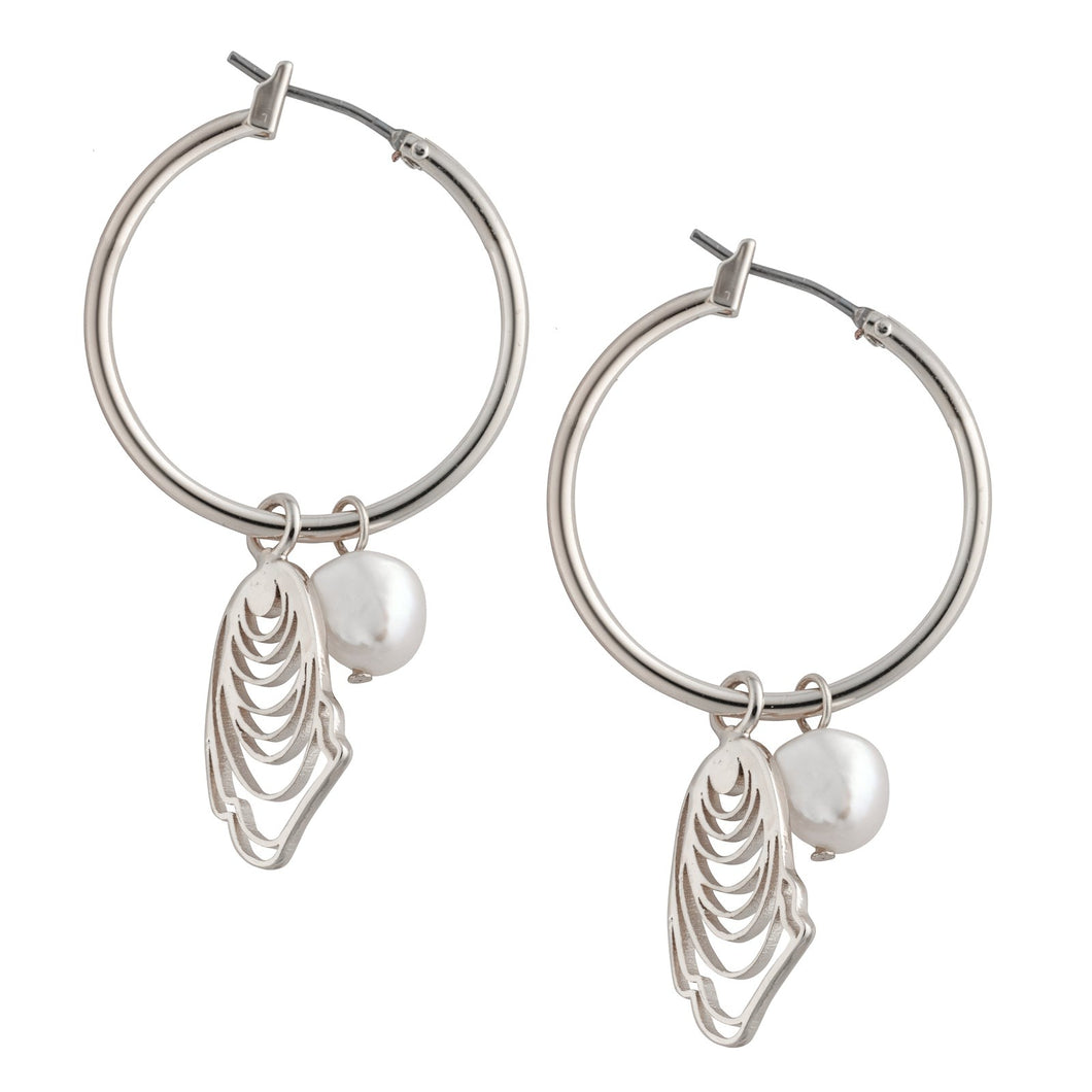 narragansett pearl and oyster drop hoops silver