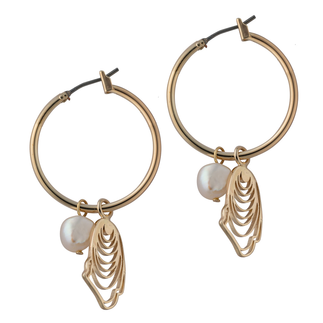 narragansett pearl and oyster drop hoops gold