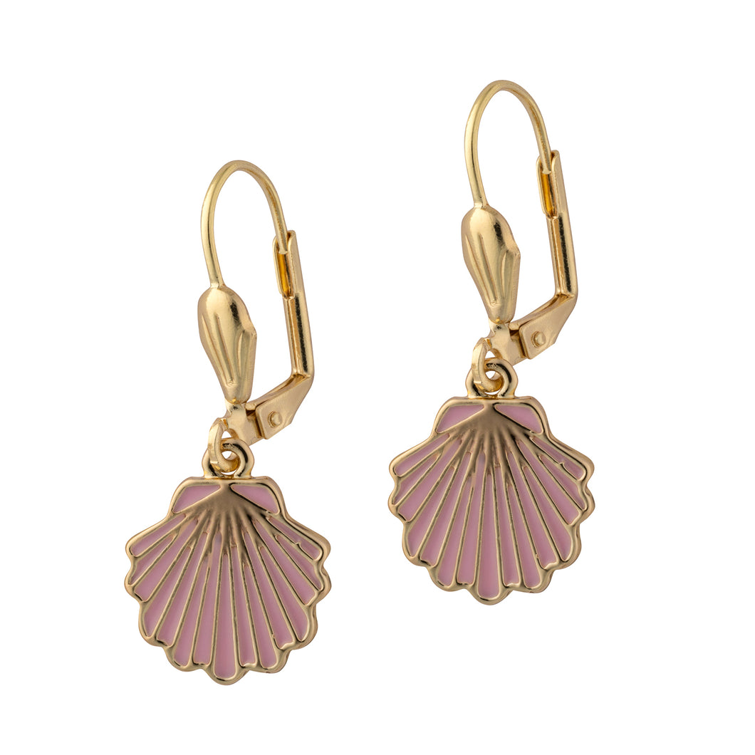 seaside pink shell leverback earrings