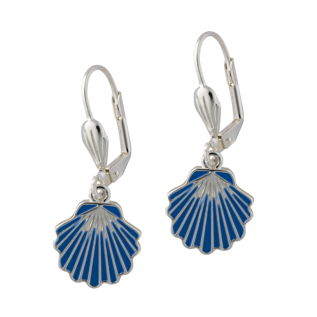 seaside blue shell drop leverback earrings