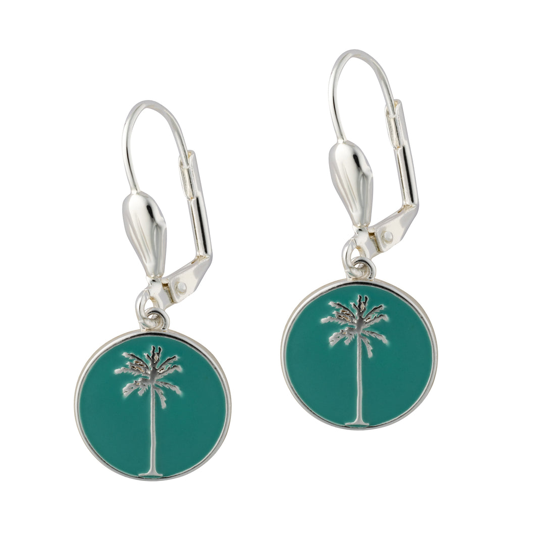 palm harbor palm tree leverback drop earrings silver