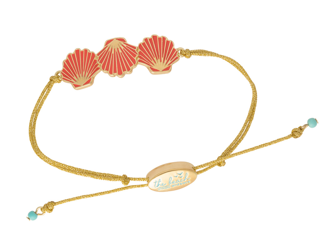 seaside triple shell slider bracelet gold coral