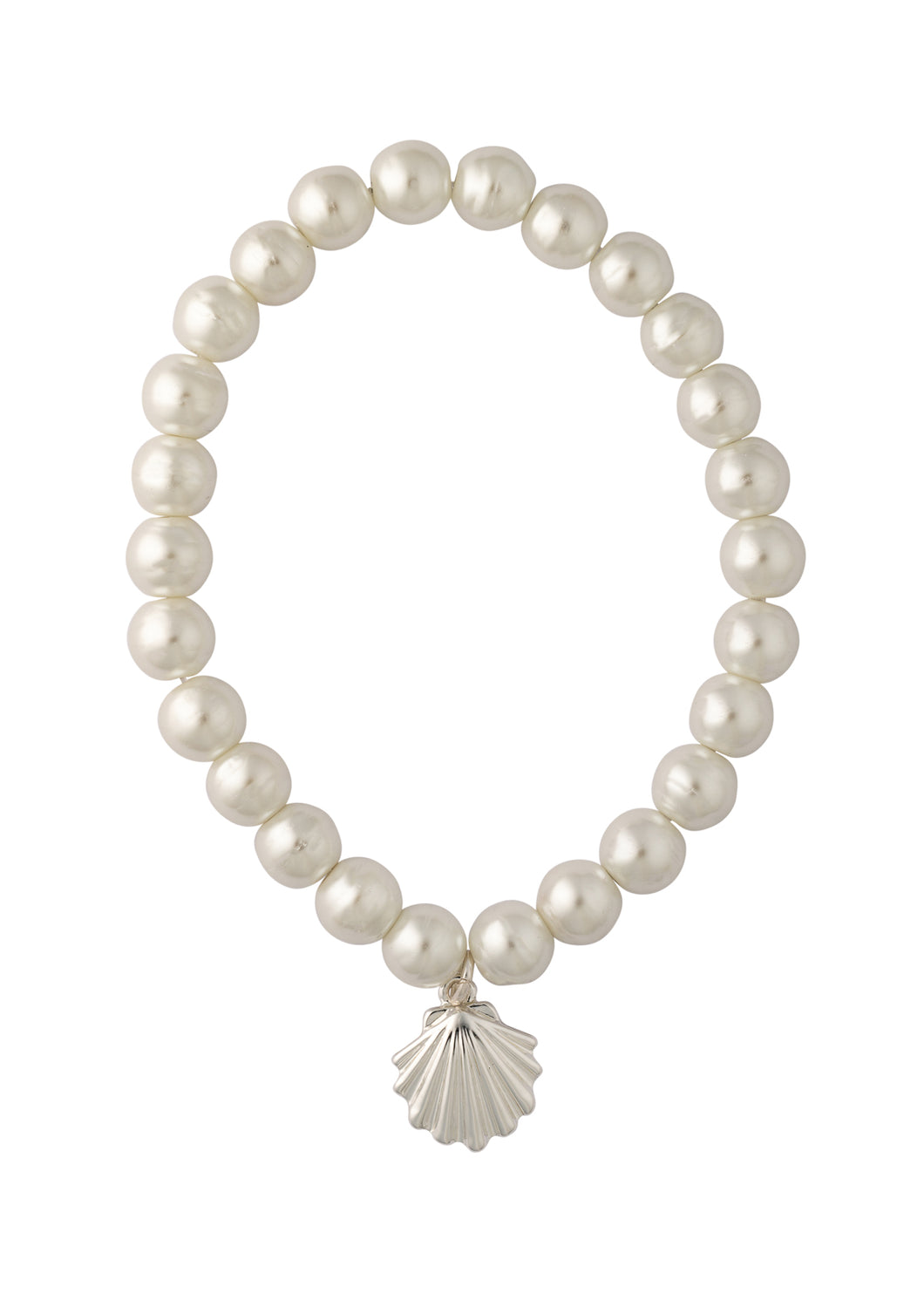 seaside pearl stretch shell charm bracelet silver