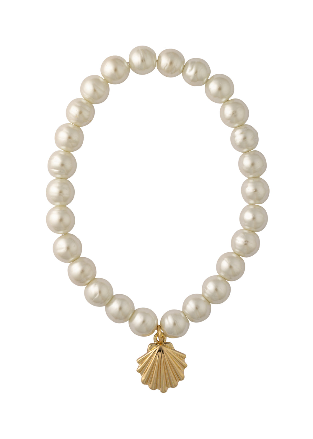 seaside pearl stretch shell charm bracelet gold