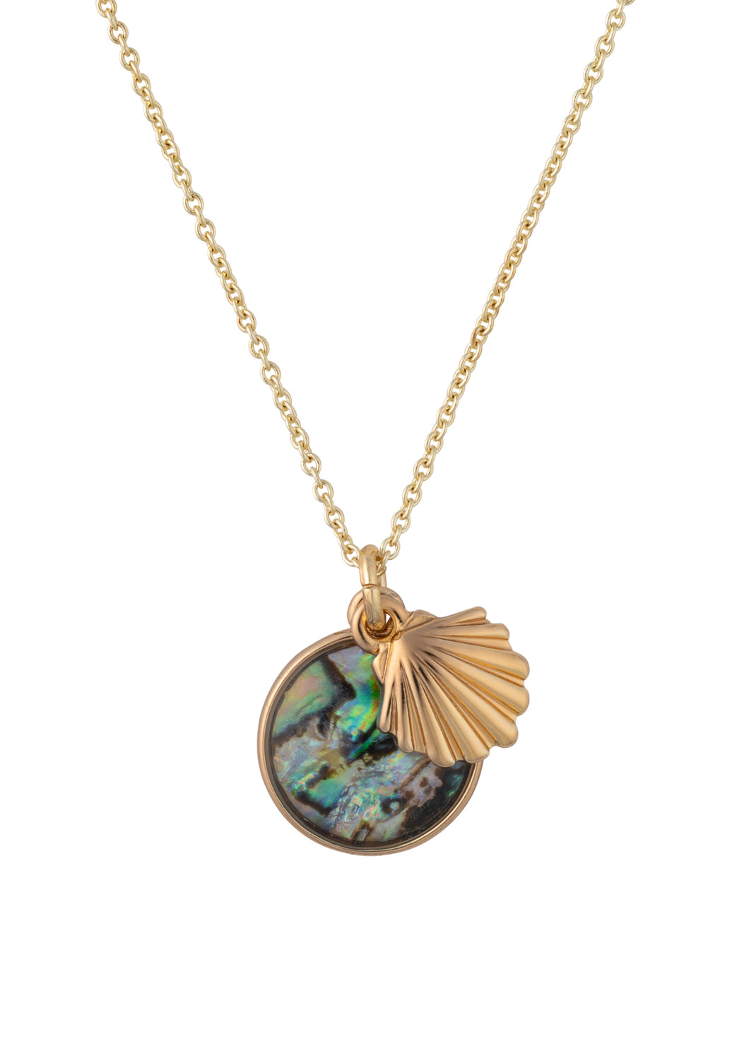 seaside abalone and swing scallop shell necklace gold