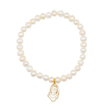 Load image into Gallery viewer, narragansett pearl and oyster stretch bracelet gold
