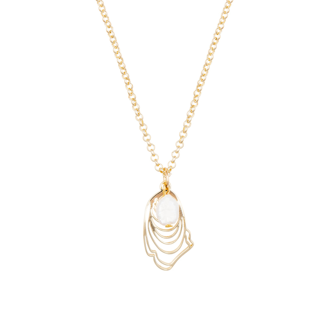narragansett pearl and oyster necklace - gold