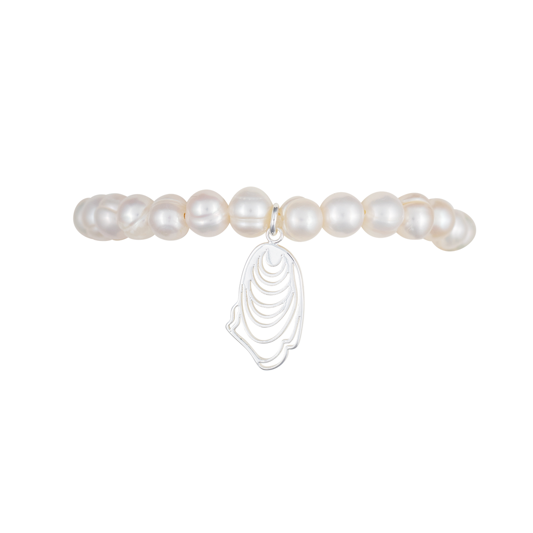 narragansett pearl and oyster stretch bracelet silver