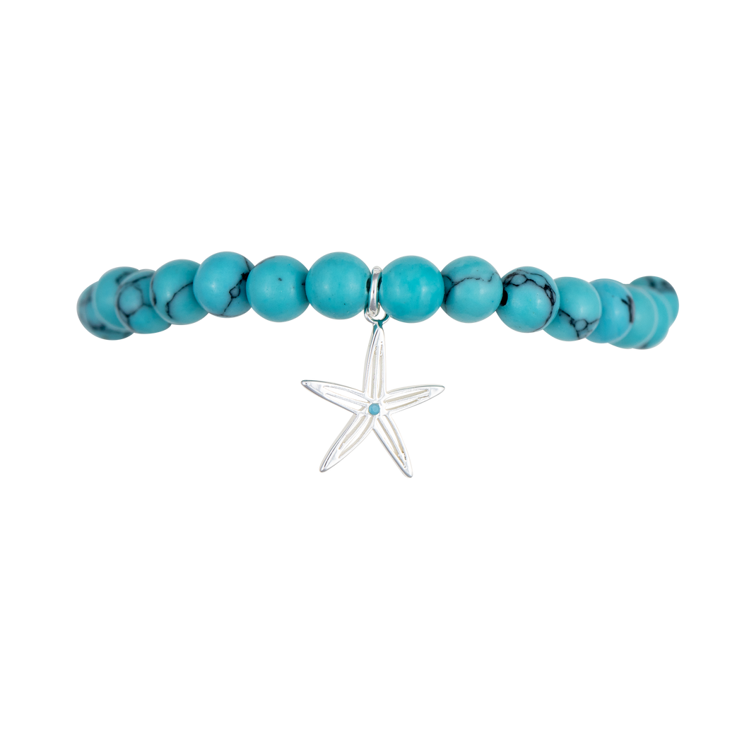 sea bright sea star turquoise stretch bracelet silver