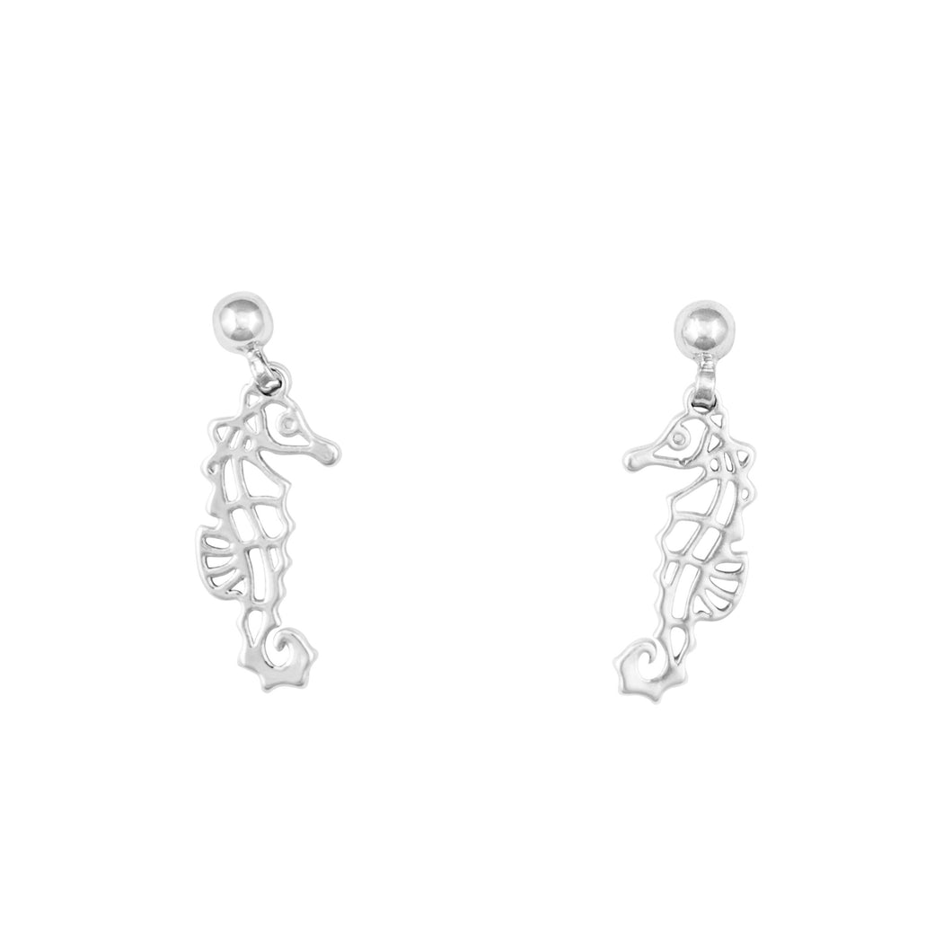 mattapoisett seahorse post drop earrings silver