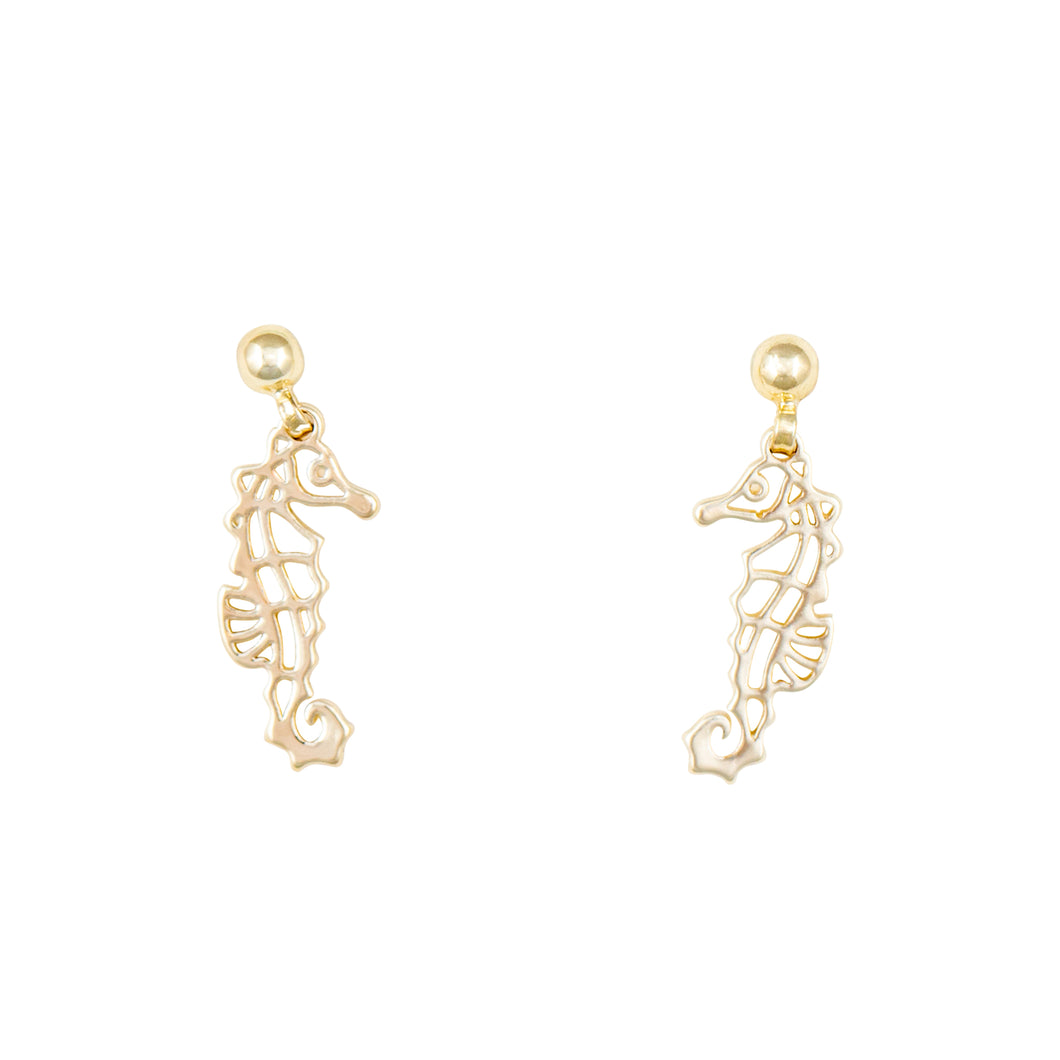 mattapoisett seahorse post drop earrings gold