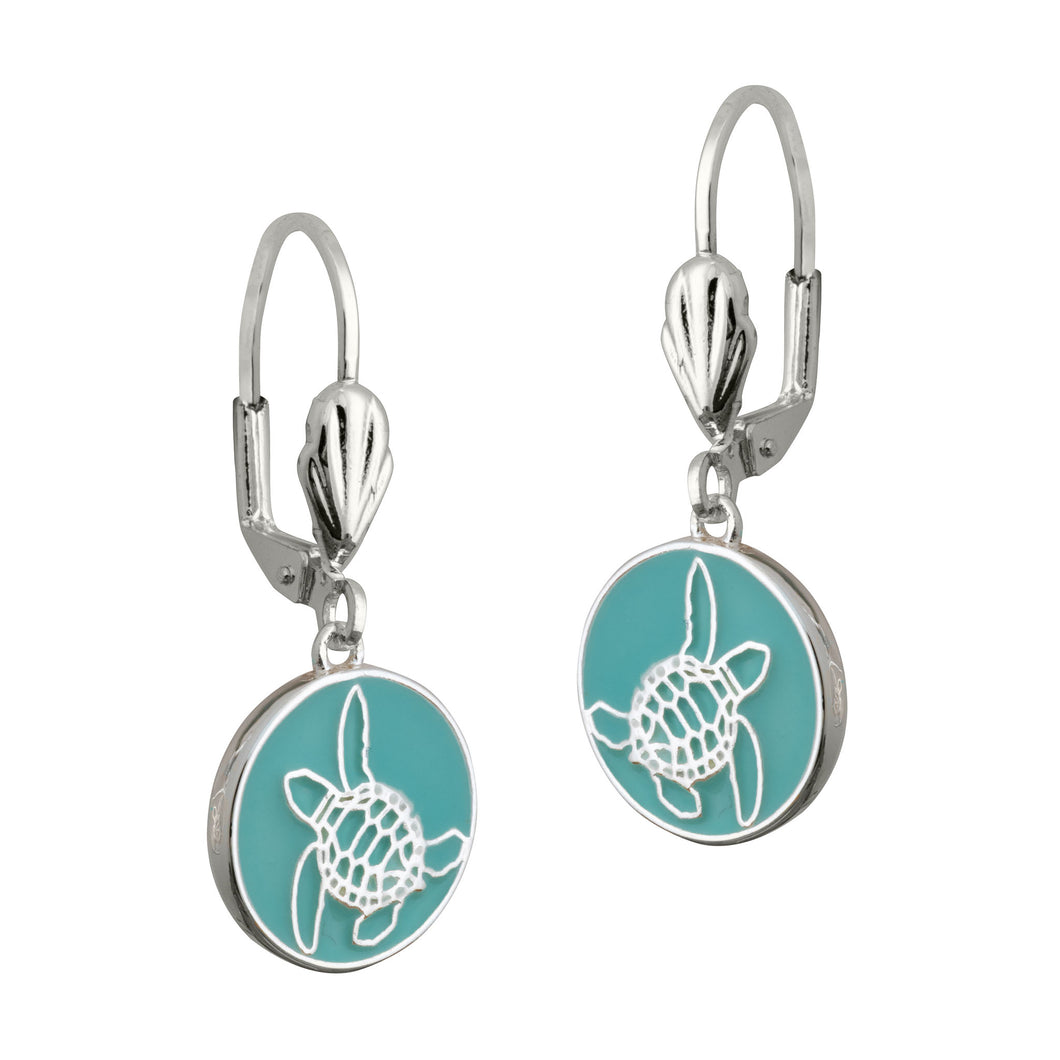 bald head island turtle coin leverback earring turquoise silver