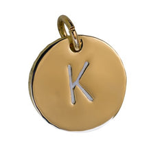 Load image into Gallery viewer, the beach and back gold charm with letter K
