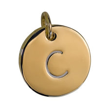 Load image into Gallery viewer, the beach and back gold disc charm with letter C
