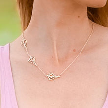 Load image into Gallery viewer, the beach and back triple conch shell adjustable gold necklace on model
