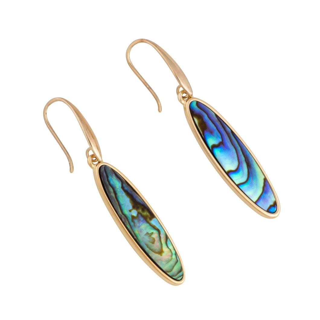 the beach and back lavalette long board abalone shell inlaid earrings