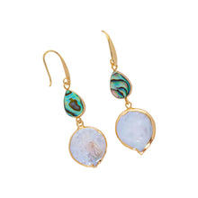 Load image into Gallery viewer, ocean springs abalone shell and irregular freshwater pearl earrings
