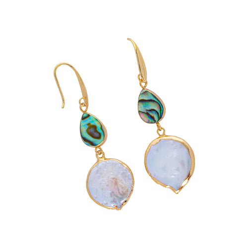 ocean springs abalone shell and irregular freshwater pearl earrings