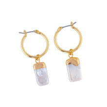 Load image into Gallery viewer, ocean springs rectangular pearl hoop drop earrings
